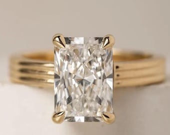 3CT Elongated Radiant Cut Moissanite Engagement Ring, 14K Gold Solitaire Diamond Ring, 4 Prong Setting Bridal Gift, Anniversary Promise Ring