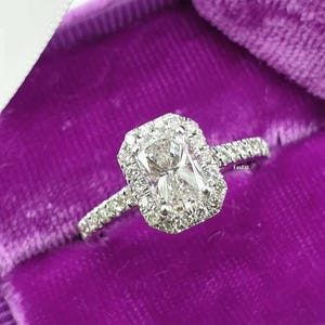 1 CT Radiant Cut Moissanite Engagement Ring, Radiant Cut Hidden Halo Moissanite Ring, Art Deco Wedding Ring, Pave Moissanite Ring For Women