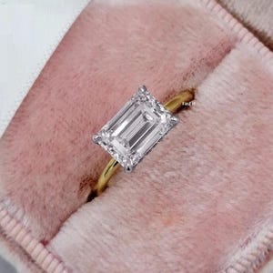 2 Ct Moissanit Smaragdschliff Verlobungsring, Solitär Smaragdschliff Moissanite Ehering Jahrestagring für sie, Weißgold Ehering