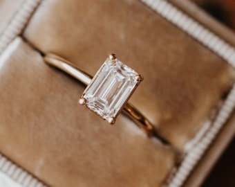 1.75 CT Emerald Cut Moissanite Engagement Ring 14K Solid Gold Engagement Ring Emerald Cut Anniversary Ring Emerald Diamond Wedding Ring