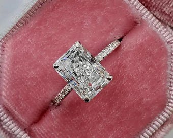 3 CT Radiant Cut Moissanite Engagement Ring | 14k White Gold Ring | Hidden Halo Ring | Bridal Ring | Anniversary Gifts | Handmade Ring