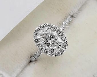 1 CT ovale halo moissaniet verlovingsring, halo ring, ovaal geslepen moissaniet ring - beloftering - trouwring - 14 kt witgouden ring voor vrouwen