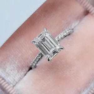 2 Ct Moissanit Smaragdschliff Verlobungsring, Solitär Smaragdschliff Moissanite Ehering Jubiläumsring für sie, Weißgold Ehering