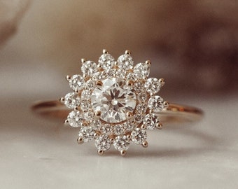 1.3 CT Round Moissanite Engagement Ring 14K Solid Gold Wedding Ring Round Cut Moissanite Anniversary Ring Round Diamond Engagement Ring