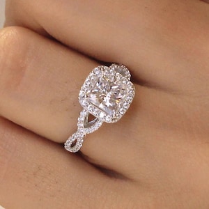 2.26 ctw Art Deco Ring 14K Solid Gold Ring Wedding Ring Cushion Halo Moissanite Engagement Ring Bridal Ring Promise Ring Anniversary Ring
