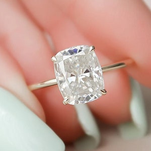 4 CT Dainty Cushion Cut Moissanite Engagement Ring 14K Solid Gold Ring Cushion Cut Wedding Ring Solitaire Ring Gift for Her Promise Ring