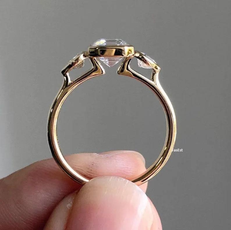 Asscher Cut Moissanite Engagement Ring, Full Bezel Set Ring, 14K Yellow ...