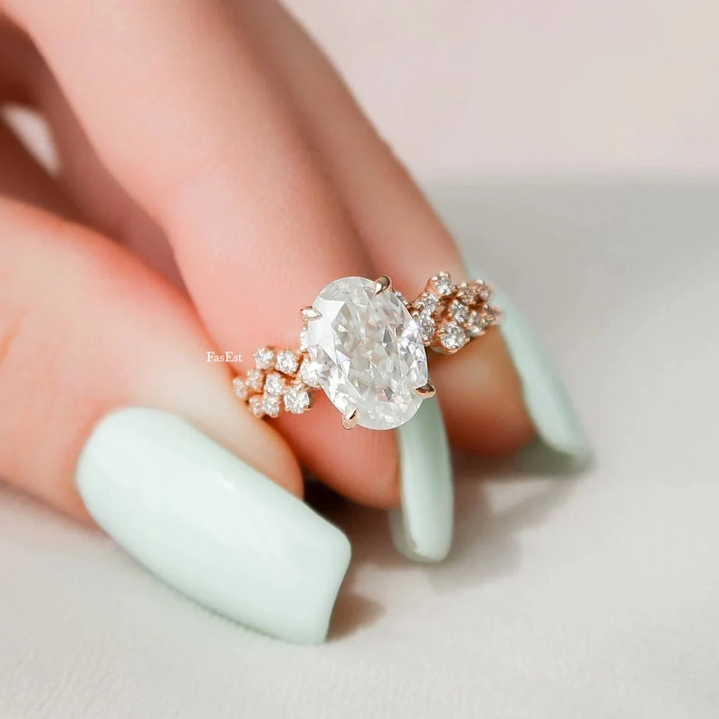 2 CT Oval Cut Moissanite Engagement Ring Set 14K Solid Gold Ring Set ...