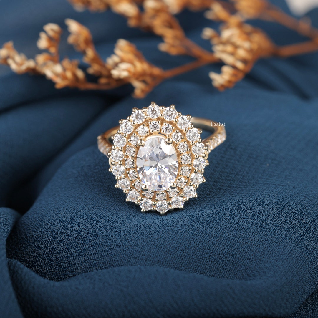 2 CT Oval Cut Moissanite Engagement Ring 14K Solid Gold Ring Oval Cut ...