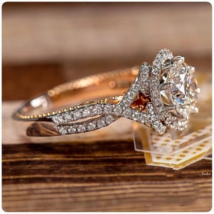 Split Shank Engagement Ring 14K Solid Gold Ring Wedding Ring Anniversary Ring Art Deco Ring Round Cut Moissanite Promise Ring Gift for Her