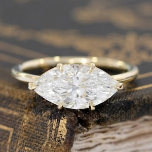 Marquise Moissanite Engagement Ring 14K Solid Gold Ring East West Marquise Diamond Wedding Ring Moissanite Ring Promise Ring Gift for Her