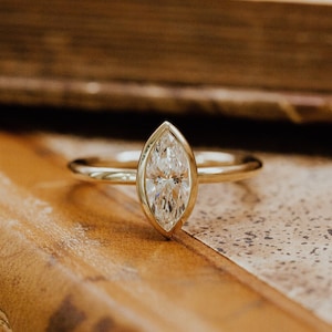 Marquise Cut Moissanite Engagement Ring 14K Yellow Gold Ring Wedding Ring Anniversary Ring Marquise Bezel Cut Ring Promise Ring Gift for Her