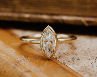 Marquise Cut Moissanite Engagement Ring 14K Yellow Gold Ring Wedding Ring Anniversary Ring Marquise Bezel Cut Ring Promise Ring Gift for Her