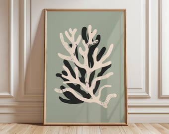 Abstract Coral Print: Beige & Green Minimalist Art (Digital Download)