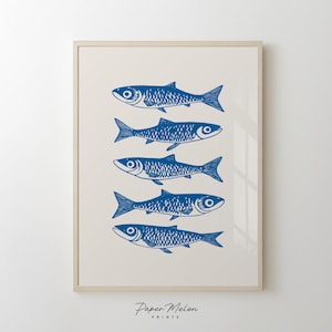 Sardines Print, Digital Download Art, Printable Poster, Nautical Illustration, Minimalist Home Decor,  Modern Print, Scandinavian Art