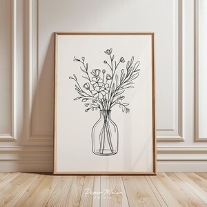 Floral Line Art Print: Black Flower Bouquet Still Life (Digital Download)