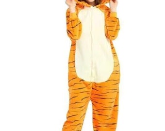 Onesie animal pyjamas sleepwear or fancy dress (Medium, Tigger style)