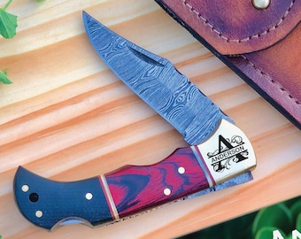 Damascus Folding Pocket Knife with Sharp Cutting edge, Camping, Hunting Knife | Men, Women, Groomsmen wedding gift, giftful gifts