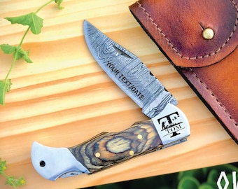 Giftful Handmade Damascus Pocket Knife with a touch of personalized engraving, Gift for men, Women on Birthday, Wedding Anniversary