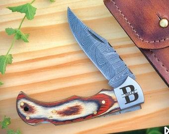 Giftful Handmade Damascus Pocket Knife with a touch of personalized engraving, Gift for men, Women on Birthday, Wedding Anniversary