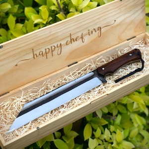 Cuchillo Viking Seax con funda de cuero, cuchillo de caza afilado forjado a mano para acampar, regalo para hombres/mujeres en aniversario, cumpleaños o boda
