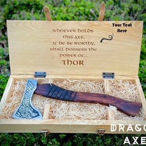 Dragon Axe with Personalized Engraved Wooden box Best Gift Box for Men / Women, Gift for Anniversary, birthday, and Christmas, Viking ax