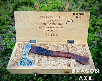 Dragon Axe with Personalized Engraved Wooden box Best Gift Box for Men / Women, Gift for Anniversary, birthday, and Christmas, Viking ax