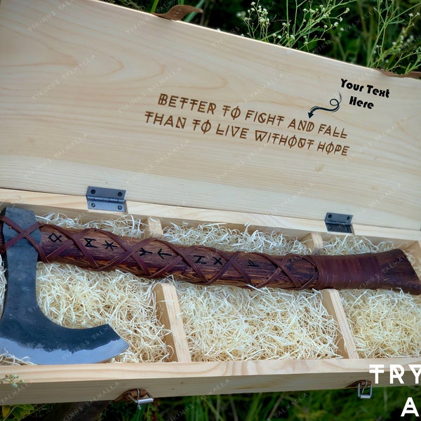 Hache de combat Viking forgée à la main sur mesure hache en bois de rose arbre jetant hache de camping barbue avec boîte en bois personnalisée meilleur cadeau d’anniversaire