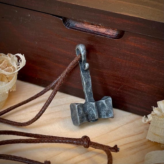 Hand Forged Viking Hammer Necklace – Norse Handmade Warrior Pendant Gift for men and Women, Rustic leather cord Viking Jewelry
