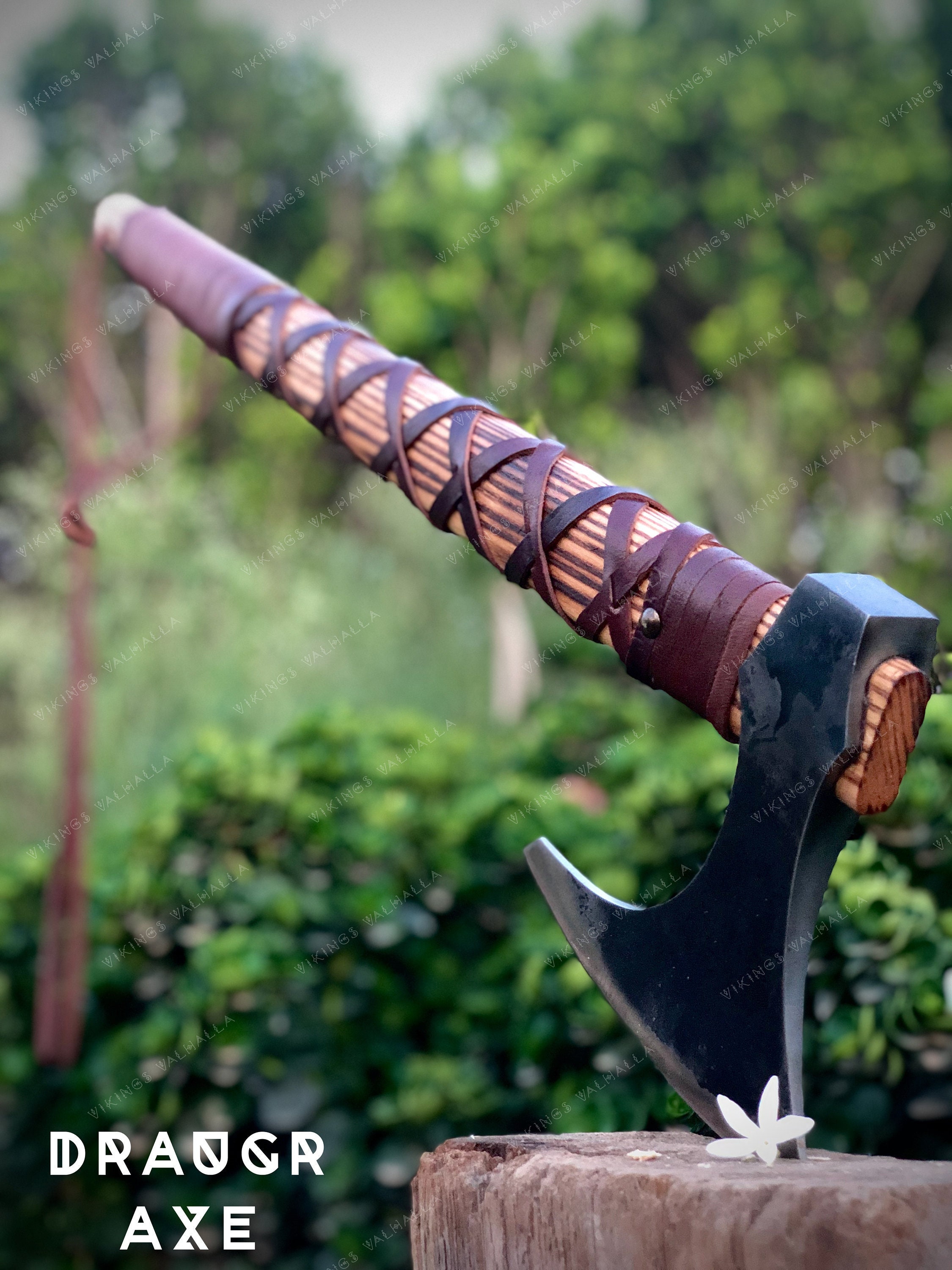 Viking Battle Axe Custom Hand Forged with Personalized Wooden Box and Leather Belt, Hunting Gift for Men, Women on Wedding or Anniversary