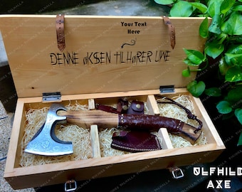 Wikinger Axt mit personalisierter und gravierter Holzkiste Geschenk für Frauen/Männer zur Hochzeit, Jahrestag, Geburtstag, Trauzeugen Trauzeugen Best Men, Best Dad JMU