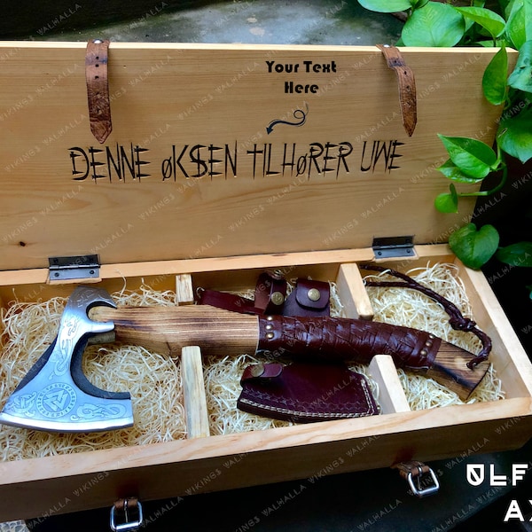 Wikinger Axt mit personalisierter und gravierter Holzkiste Geschenk für Frauen/Männer zur Hochzeit, Jahrestag, Geburtstag, Trauzeugen Trauzeugen Best Men, Best Dad JMU