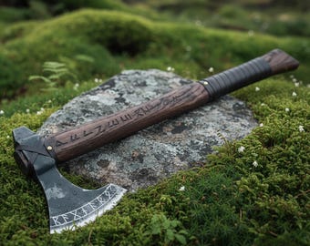 Functional Hand forged Engraved Viking Axe - Perfect gift for him on this Christmas - Groomsmen Proposal Gift - Gift for Camping and Hunting