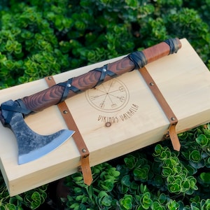 Ragnar Hand forged Viking axe bearded camping Axe with engraved wooden box, gift for Men/Women, for Sister, Groomsmen Gifts, For Boyfriend