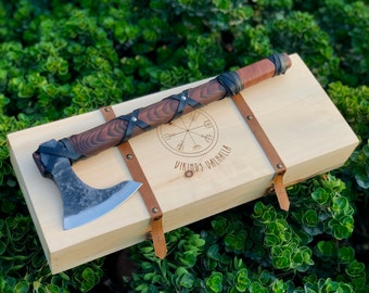 Ragnar Hand forged Viking axe bearded camping Axe with engraved wooden box, gift for Men/Women, for Sister, Groomsmen Gifts, For Boyfriend