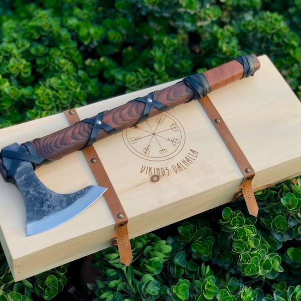 Ragnar Hand forged Viking axe bearded camping Axe with engraved wooden box, gift for Men/Women, for Sister, Groomsmen Gifts, For Boyfriend