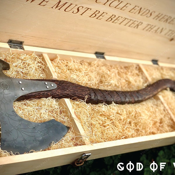 Leviathan axe Metal God Of War Kratos Axe, Personalised Gift Box with Viking Hatchet Axe, Gift for Gamer Boy or Girl, Gift for Men/Women