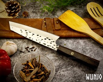 Hand forged chef knife, Sharp edge ready to use comes with leather sheath, Kitchen Gift for men | women on anniversary gift Father's day