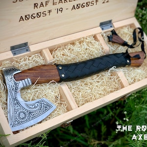 Hacha de camping con regalo personalizado para hombres o mujeres en cumpleaños, chimenea, leña para cortar, regalo para padrinos de boda, hacha vikinga de acero al carbono forjada a mano