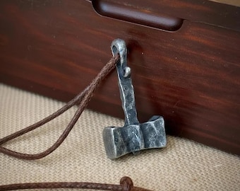 Hand Forged Viking Hammer Necklace – Norse Handmade Warrior Pendant Gift for men and Women, Rustic leather cord Viking Jewelry