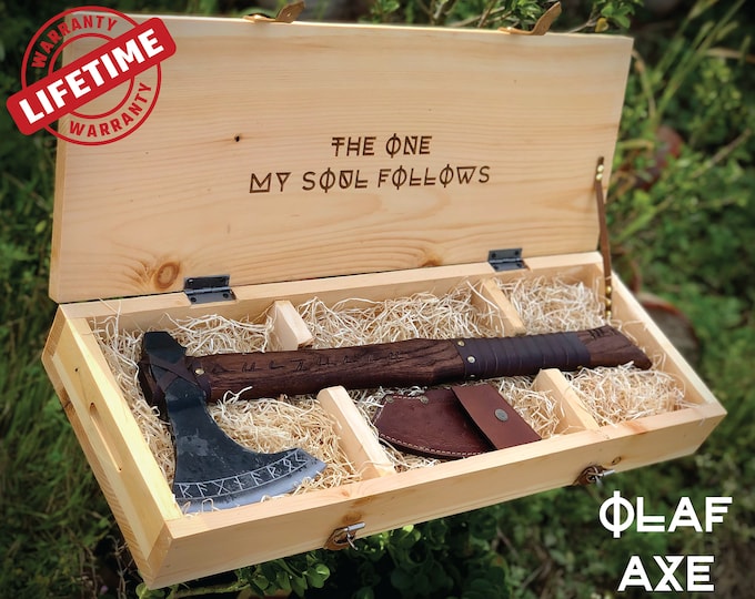 Hand Forged Functional Viking axe made with Carbon Steel, Gift for Men and Women with Personalized Wooden box, Wedding Groomsmen Proposal