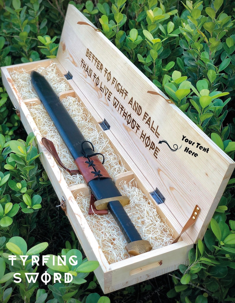 Functional sharp Hand Forged Viking Sword with Personalized engraved wooden box Birthday gift for Men or Women, Wedding Anniversary Gift zdjęcie 6
