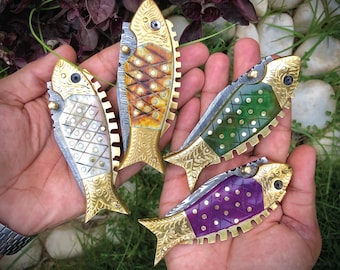 Couteau de poche damas pour la pêche et la chasse avec un look incroyable et magnifique en forme de poisson, cadeau pour lui | Elle pour la prochaine aventure de camping