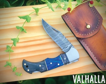 Giftful Handmade Damascus Pocket Knife with a touch of personalized engraving, Gift for men, Women on Birthday, Wedding Anniversary