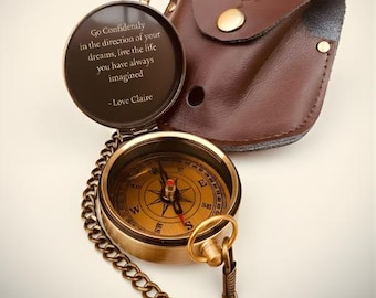 Personalized Compass Anniversary, Birthday, Groomsmen Gift for Him Custom Engraved Christmas Gift For Dad Boy Scout Club Eagle Camping Gift