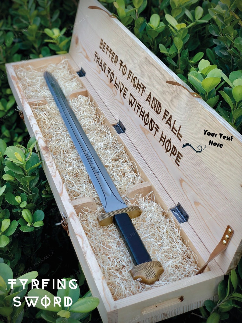 Functional sharp Hand Forged Viking Sword with Personalized engraved wooden box Birthday gift for Men or Women, Wedding Anniversary Gift zdjęcie 7