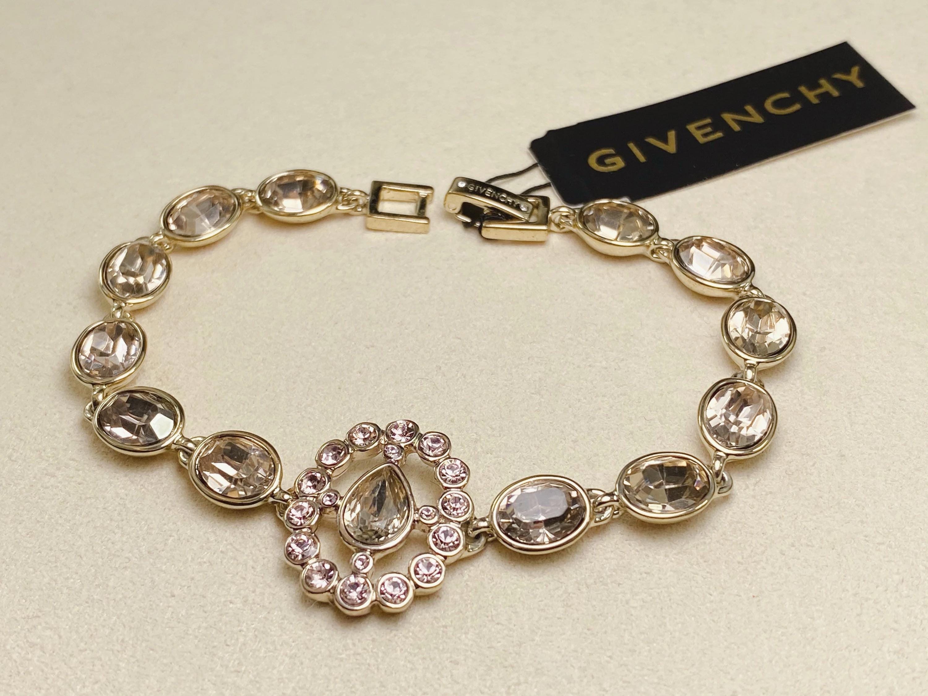 Vintage Givenchy Crystal & Stone Flex Bracelet(gold-tone2898