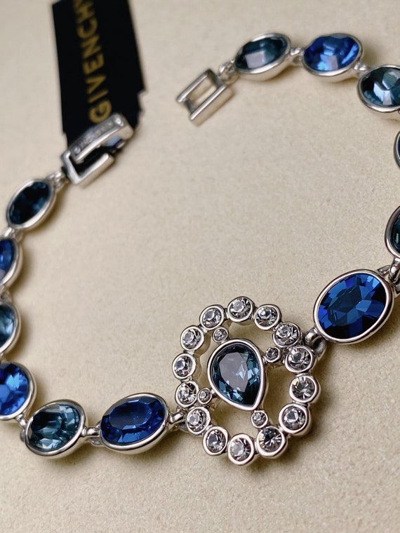 Vintage Givenchy Crystal & Stone Flex Bracelet(blu