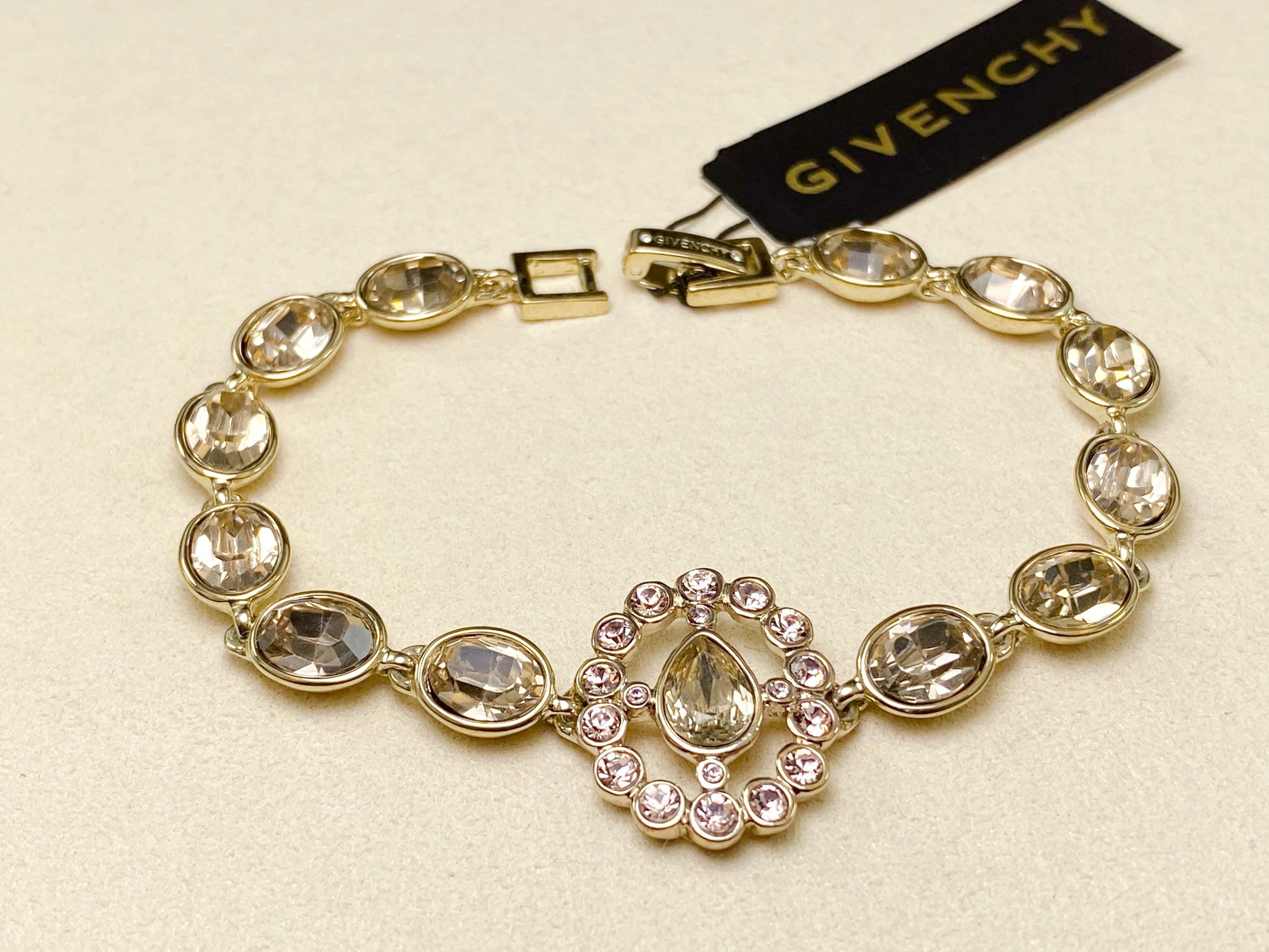 Vintage Givenchy Crystal & Stone Flex Bracelet(gold-tone2898