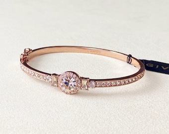 Vintage Givenchy Round Crystal and Pavé Hinged Bangle Bracelet